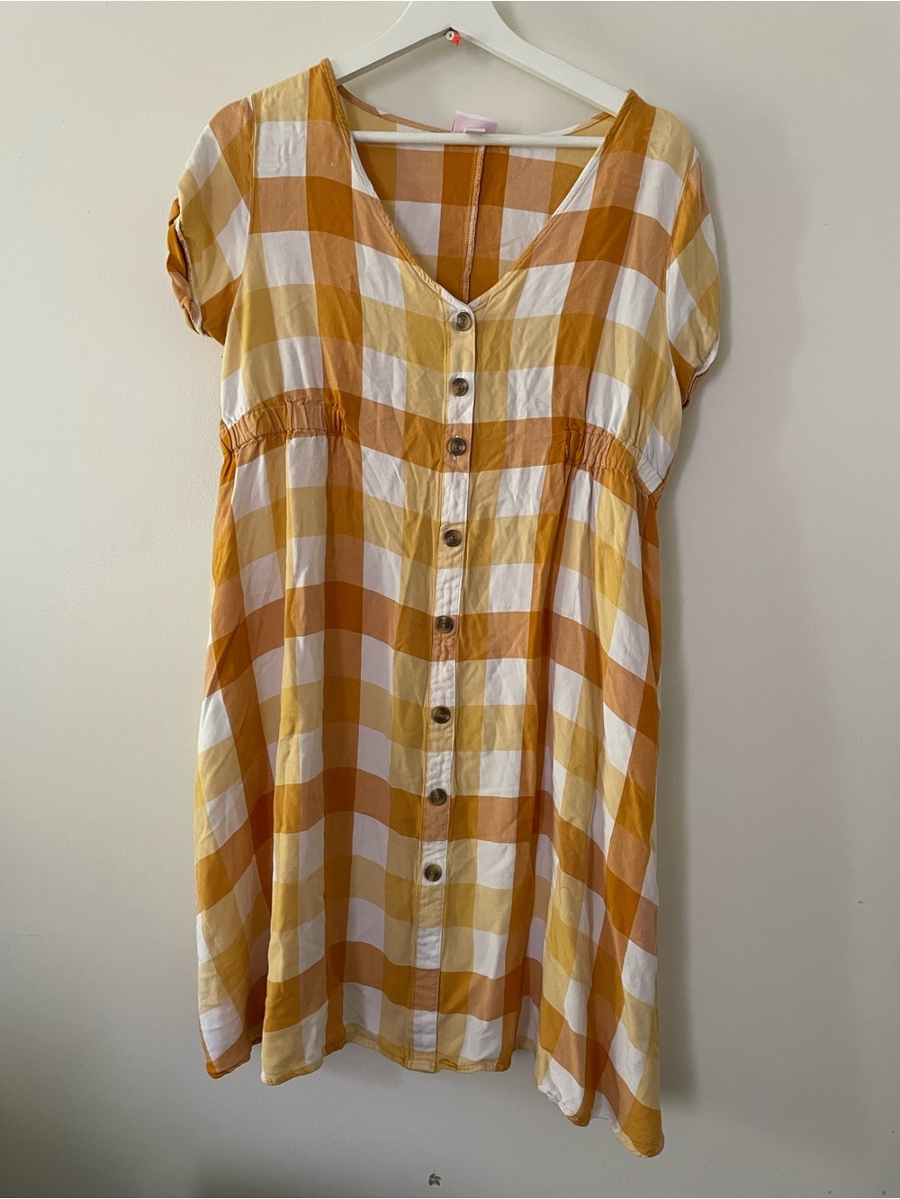 Isabel Maternity by Ingrid & Isabel Mustard & White Checked Button-Front Dress
